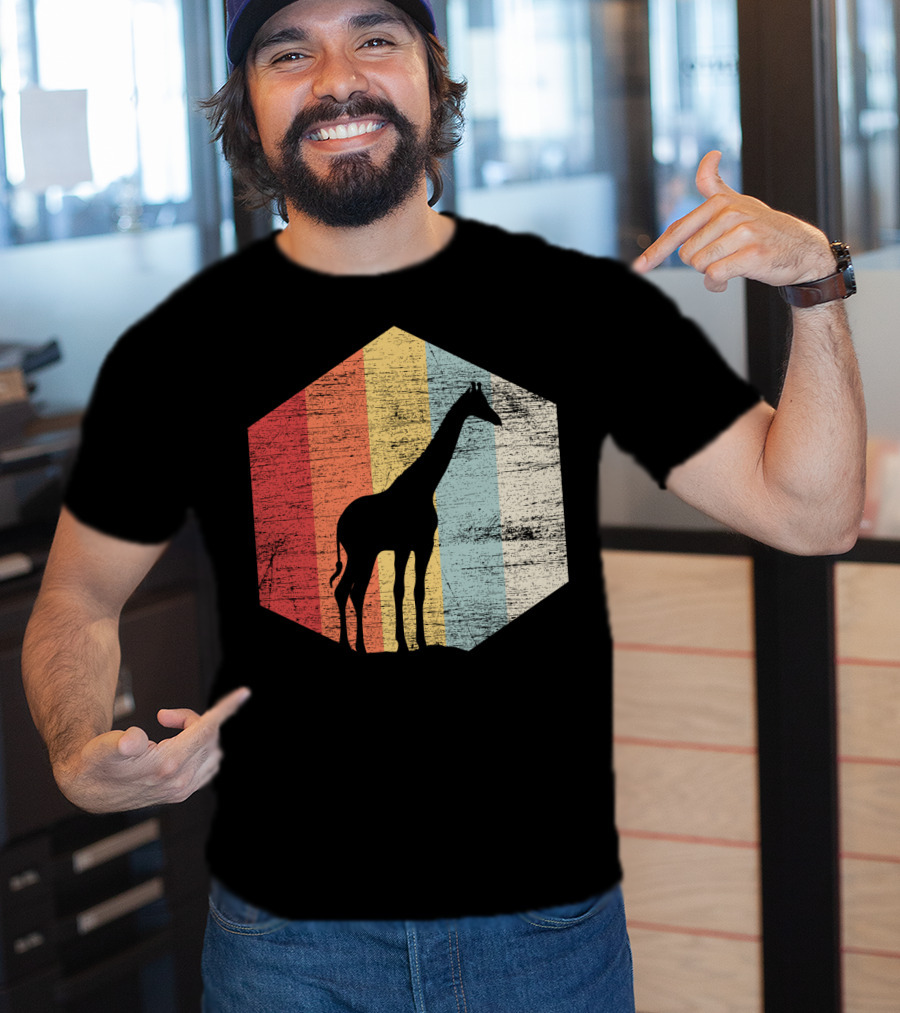 Retro Giraffe Silhouette With Vintage Stripes T-Shirt