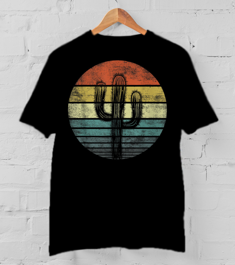 Retro Saguaro Cactus Sunset Stripes Cactaceae Vintage Vibes T-Shirt