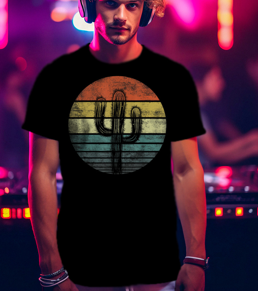 Retro Saguaro Cactus Sunset Stripes Cactaceae Vintage Vibes T-Shirt