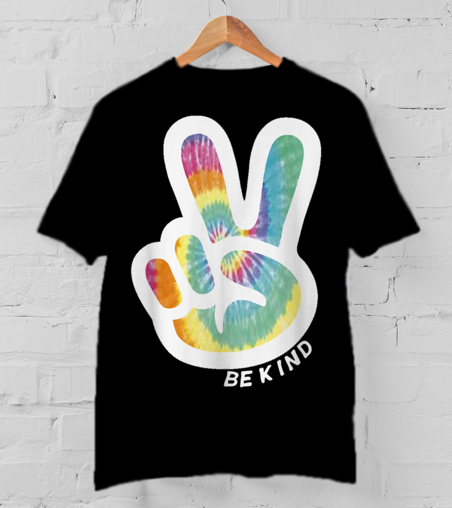 Retro Tie Dye Peace Sign Be Kind Peace Love Vibrant Colors T-Shirt