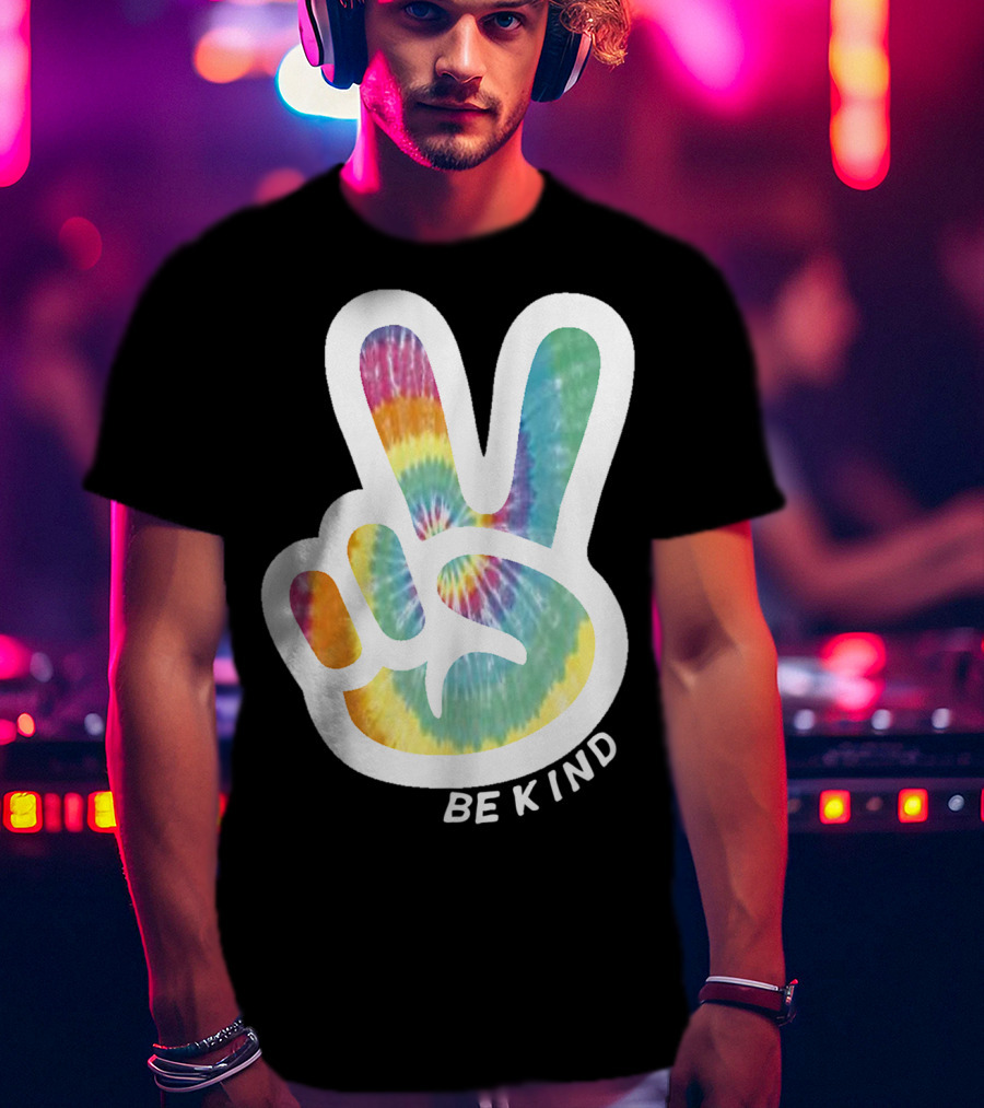 Retro Tie Dye Peace Sign Be Kind Peace Love Vibrant Colors T-Shirt