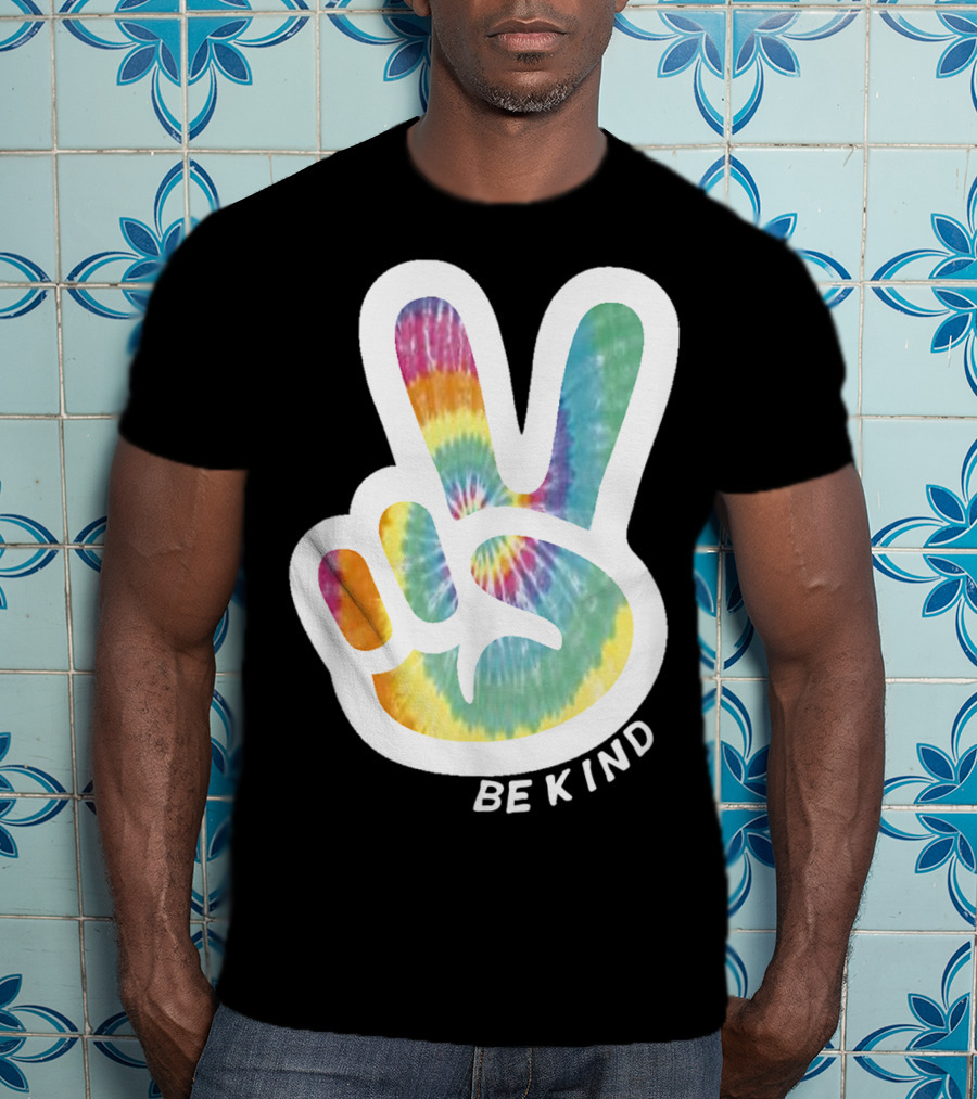 Retro Tie Dye Peace Sign Be Kind Peace Love Vibrant Colors T-Shirt