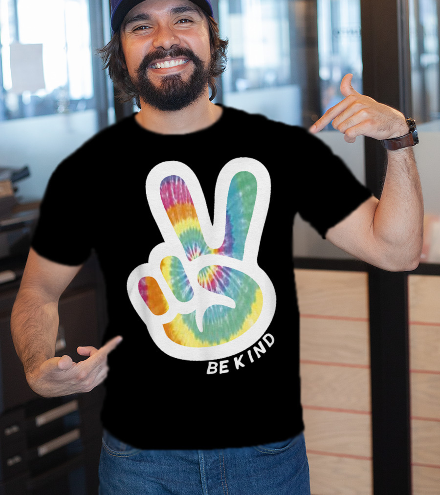 Retro Tie Dye Peace Sign Be Kind Peace Love Vibrant Colors T-Shirt