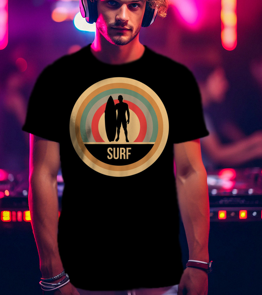 Surf Retro Vintage Surfers Rainbow Circle T-Shirt