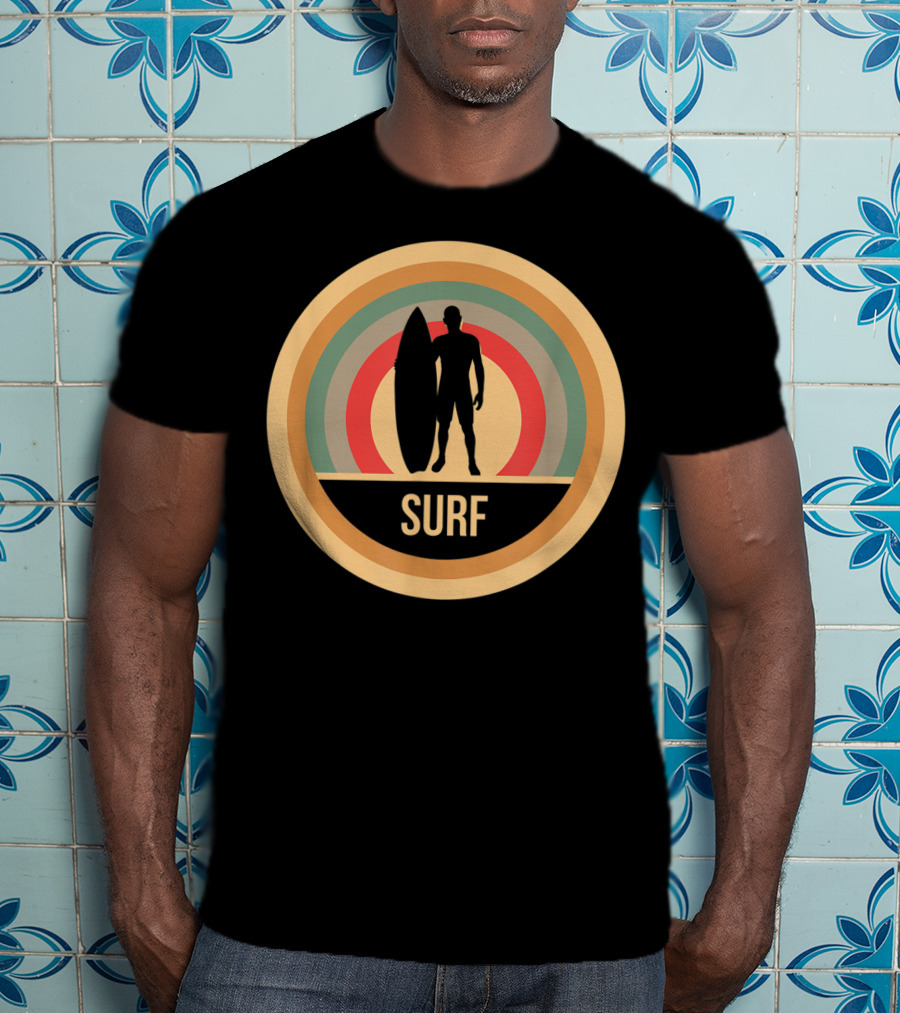 Surf Retro Vintage Surfers Rainbow Circle T-Shirt