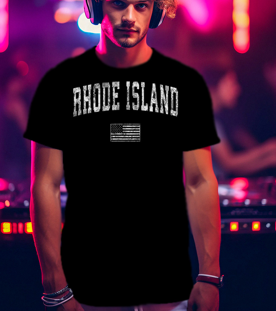 Rhode Island Vintage American Flag Sports T-Shirt