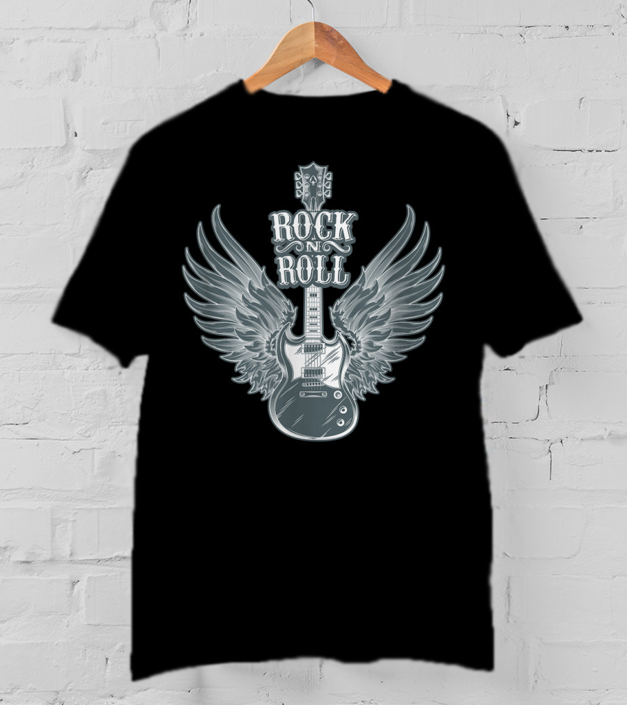 Rock N Roll Angel Wings Guitar Player T-Shirt