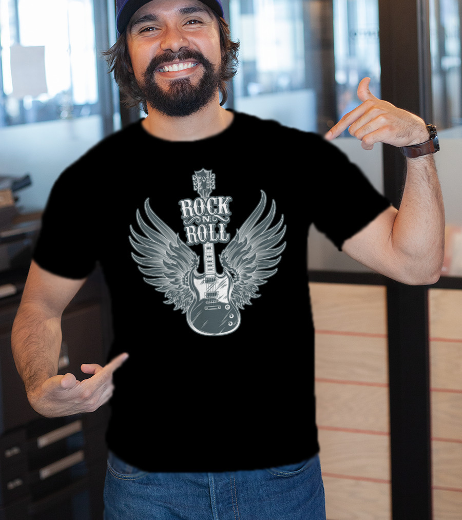 Rock N Roll Angel Wings Guitar Player T-Shirt