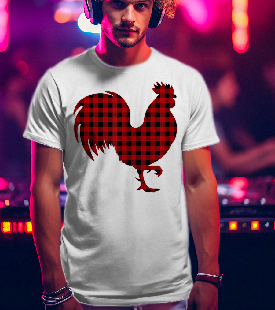 Rooster Red Plaid Buffalo Check T-Shirt