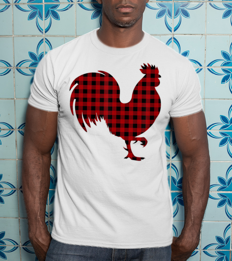 Rooster Red Plaid Buffalo Check T-Shirt