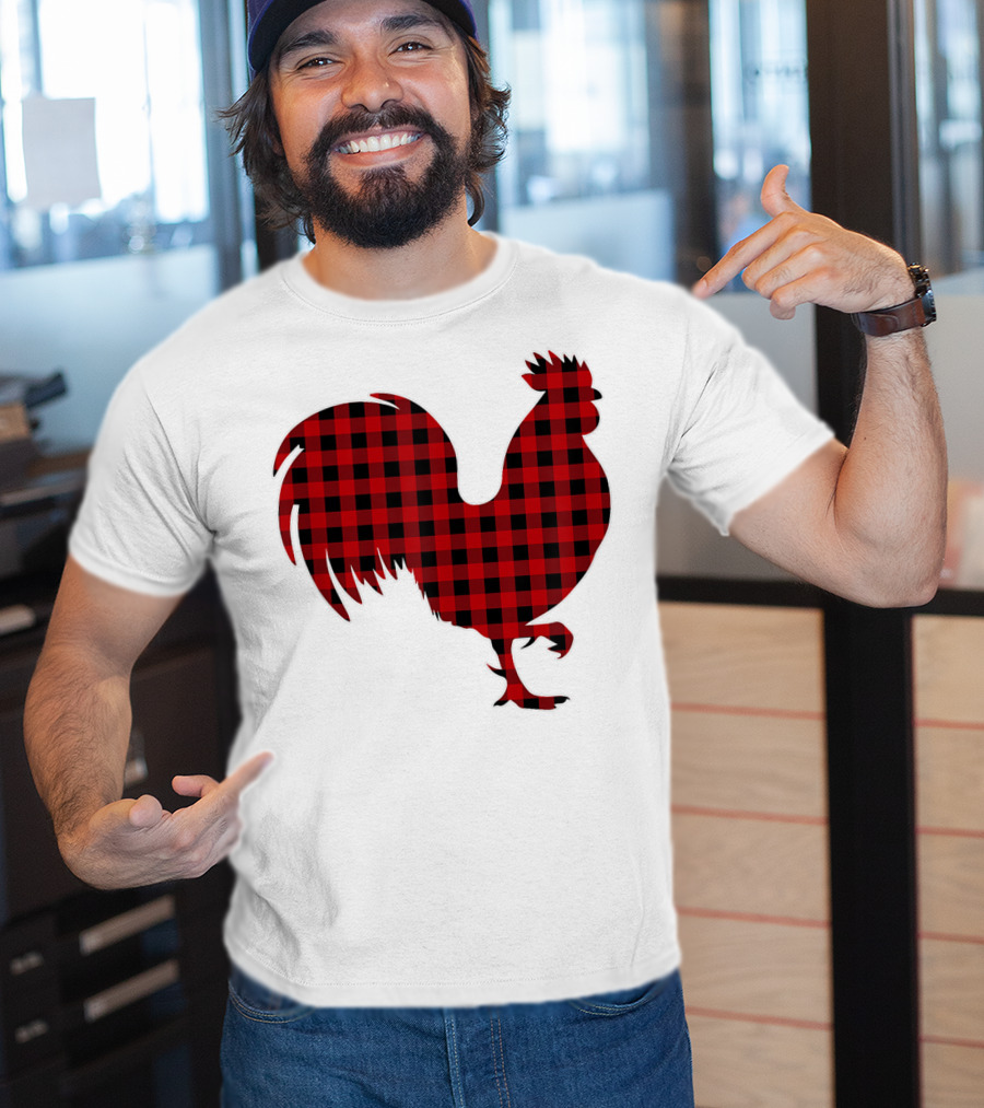 Rooster Red Plaid Buffalo Check T-Shirt