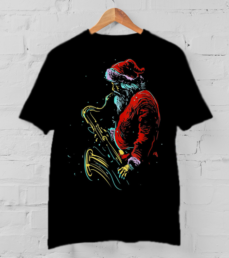 Santa Claus Playing Saxophone Musical Holiday Serenade T-Shirt