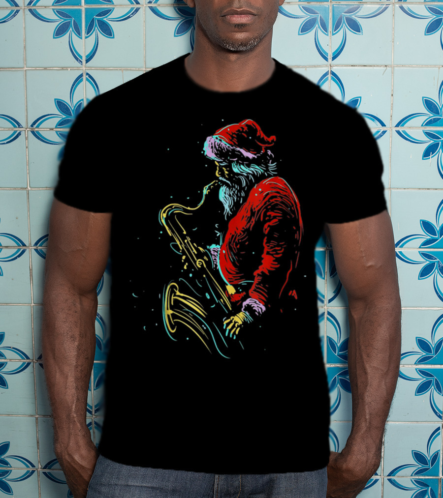 Santa Claus Playing Saxophone Musical Holiday Serenade T-Shirt
