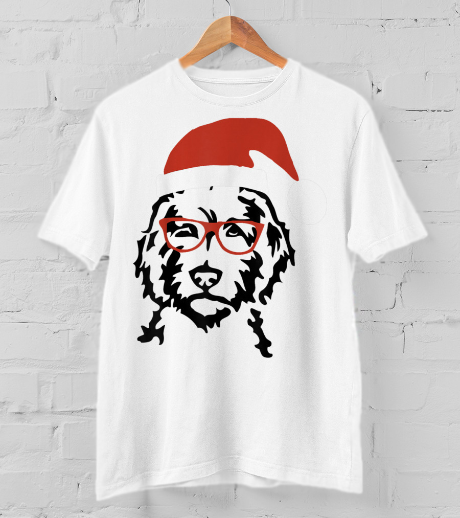 Santa Doodle Goldendoodle Christmas Red Hat Glasses T-Shirt