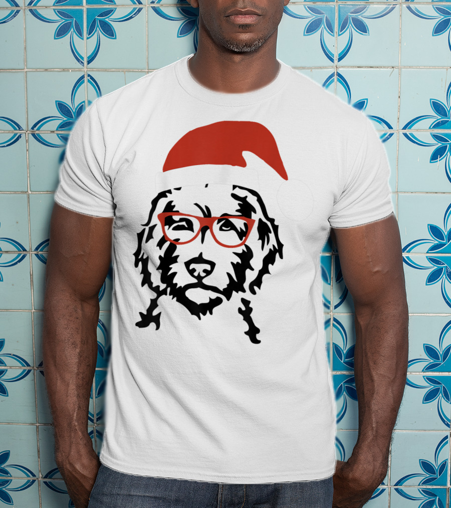 Santa Doodle Goldendoodle Christmas Red Hat Glasses T-Shirt