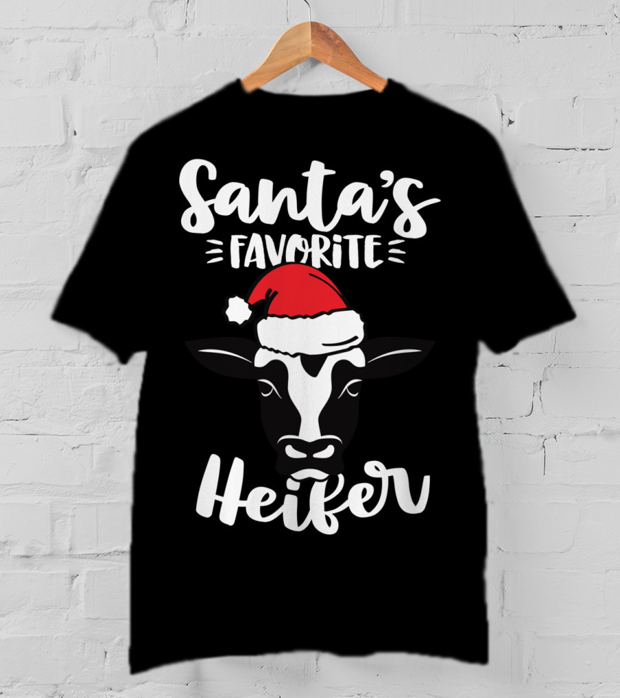 Santa's Favorite Heifer Cow Cattle Farmer Christmas Santa Hat T-Shirt