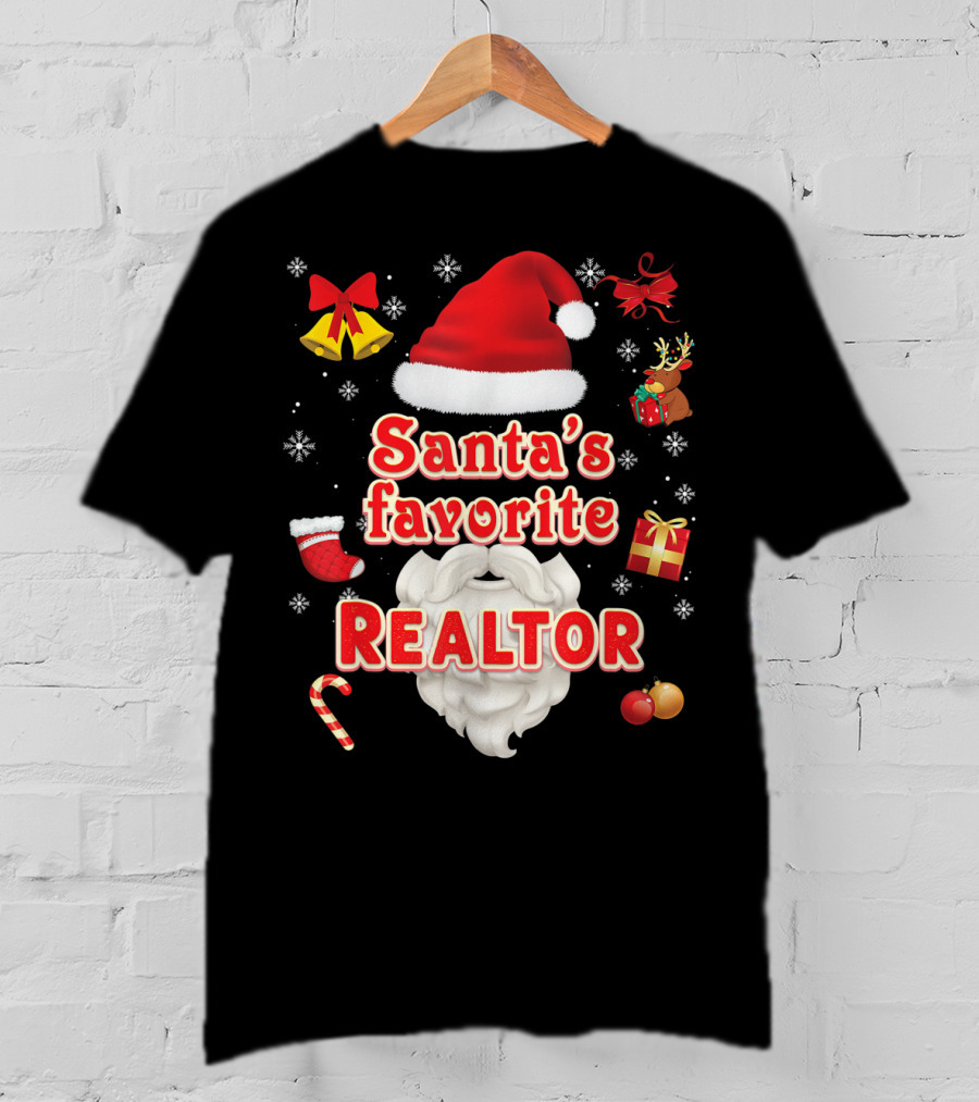 Santa's Favorite Realtor Christmas Cute Santa Hat Bells Reindeer Gift Snowflakes T-Shirt