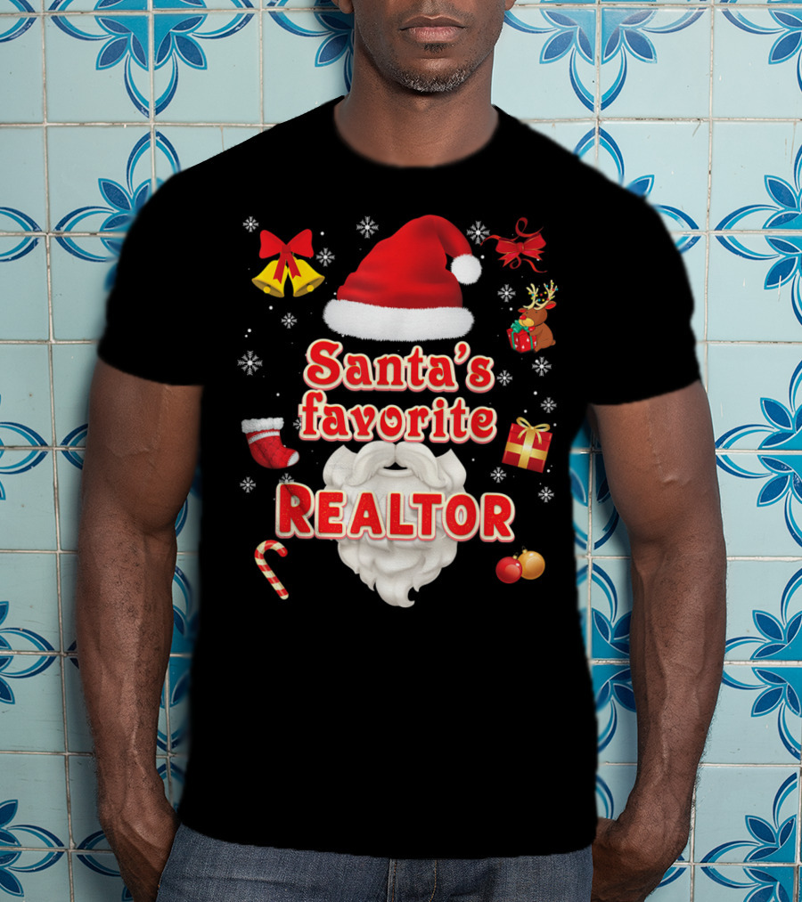 Santa's Favorite Realtor Christmas Cute Santa Hat Bells Reindeer Gift Snowflakes T-Shirt