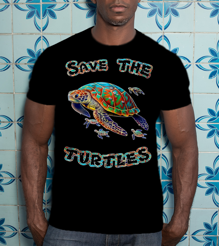 Save The Turtles Colorful Sea Turtle Conservation T-Shirt