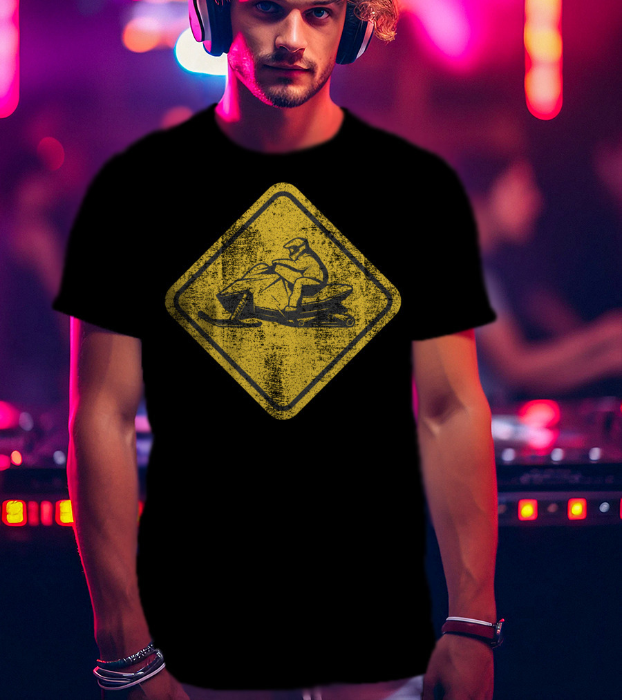 Snowmobile Crossing Yellow Caution Sign T-Shirt