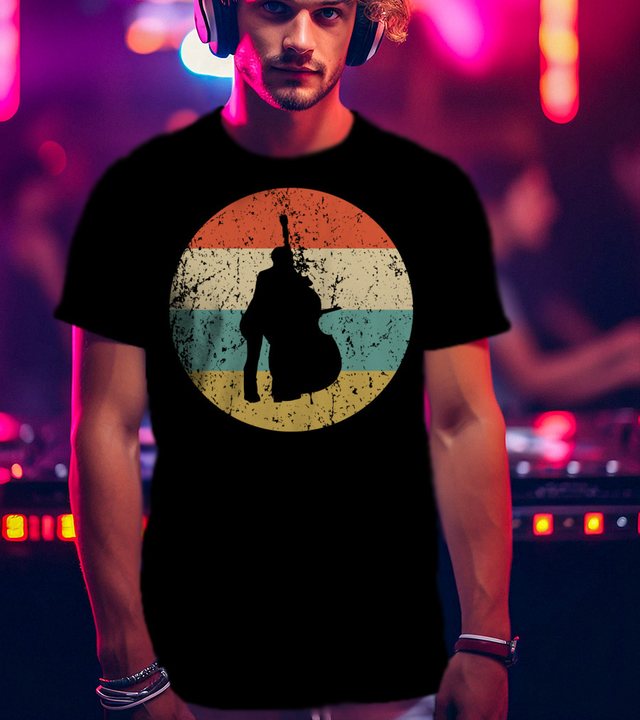 Vintage Stand Up Bass Retro Sunset Music T-Shirt