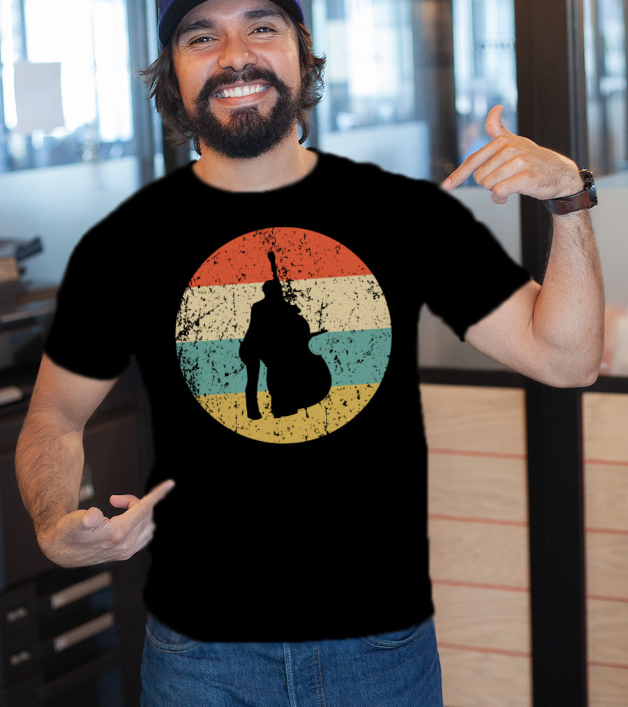 Vintage Stand Up Bass Retro Sunset Music T-Shirt