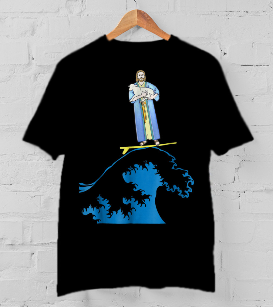 Surfing Jesus Riding The Wave With A Lamb T-Shirt