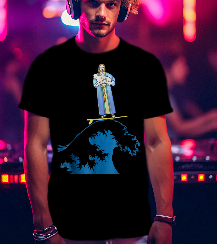 Surfing Jesus Riding The Wave With A Lamb T-Shirt