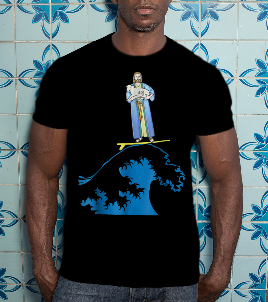 Surfing Jesus Riding The Wave With A Lamb T-Shirt