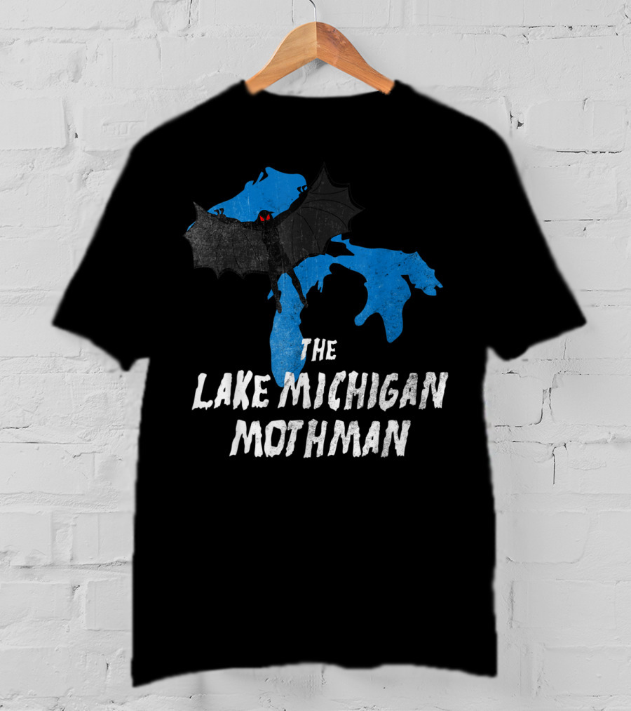 The Lake Michigan Mothman Over Michigan Map With Black And Red Bat Monster T-Shirt