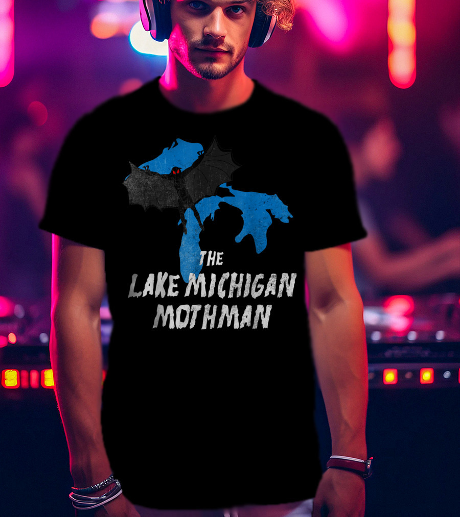 The Lake Michigan Mothman Over Michigan Map With Black And Red Bat Monster T-Shirt