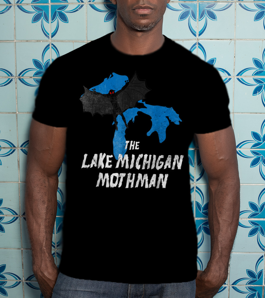 The Lake Michigan Mothman Over Michigan Map With Black And Red Bat Monster T-Shirt