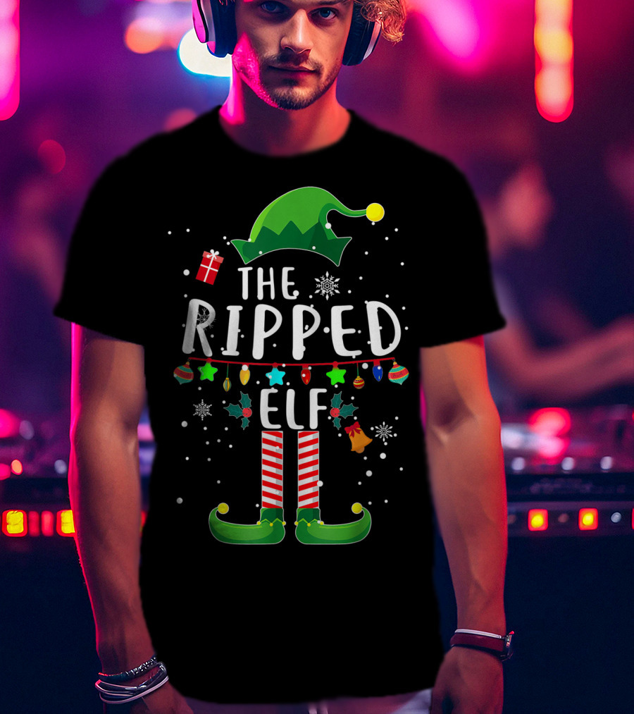 The Ripped Elf Christmas Family Fun Matching T-Shirt