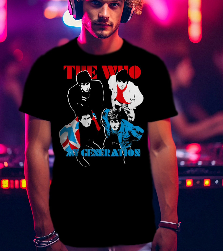 The Who My Generation Band Members With Union Jack Flag T-Shirt