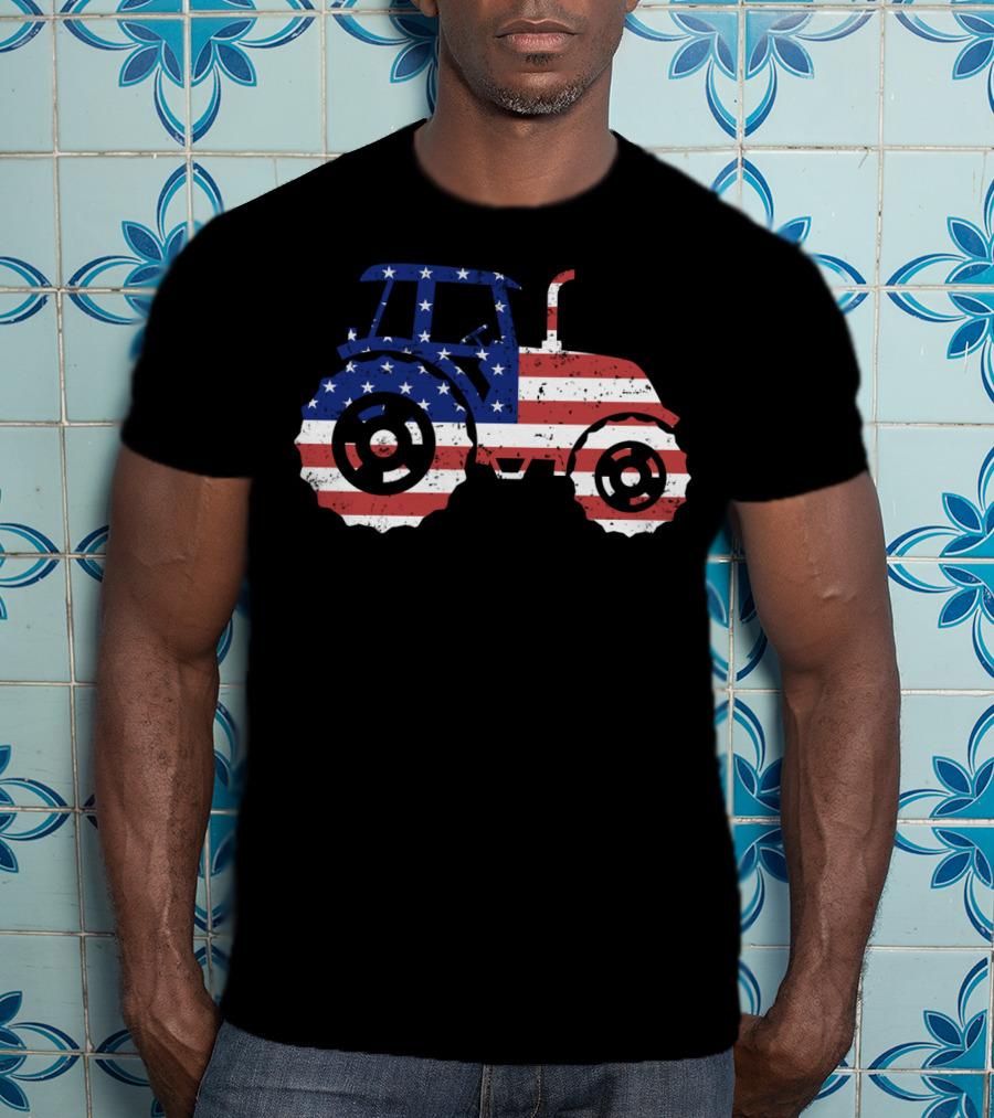 Tractor American Flag Farm Patriotic Farmer T-Shirt