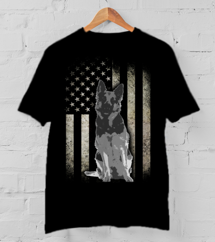 Twosided German Shepherd American Flag T-Shirt