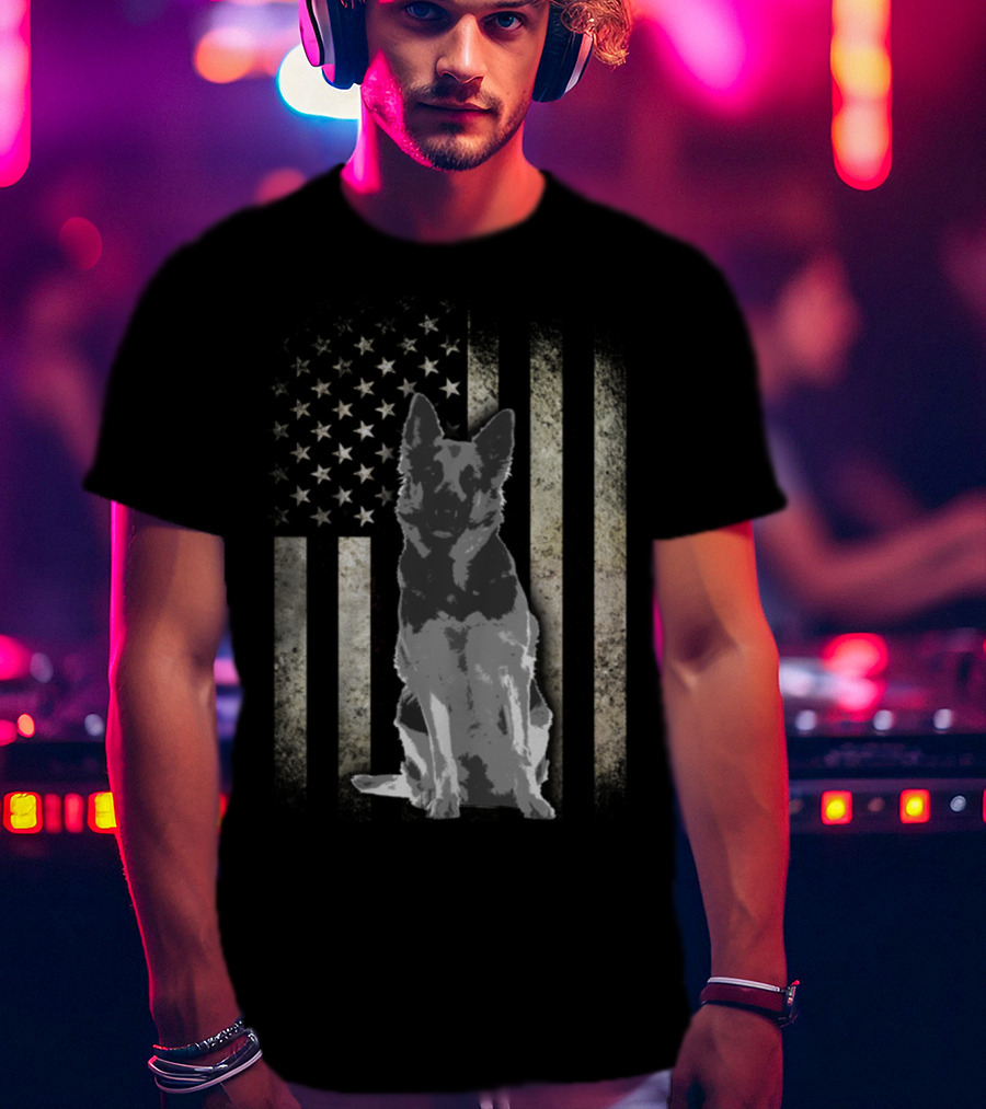 Twosided German Shepherd American Flag T-Shirt