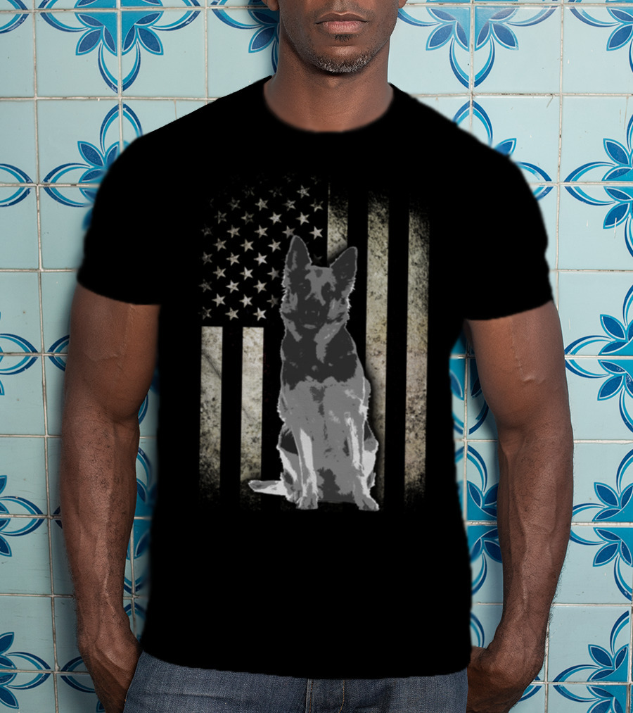 Twosided German Shepherd American Flag T-Shirt