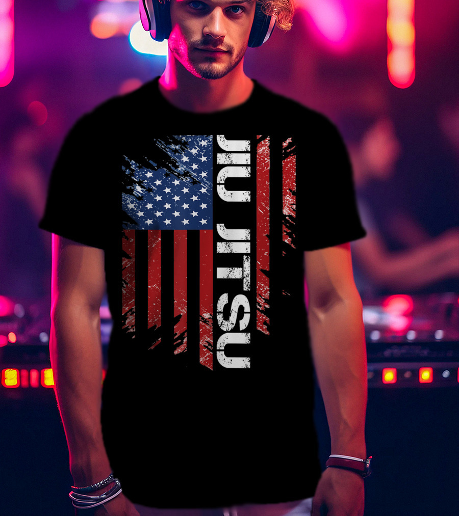 Vintage American USA Flag Jiu Jitsu T-Shirt