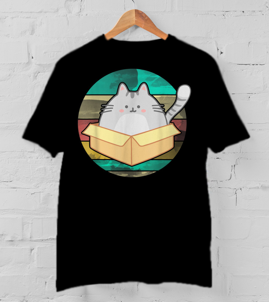 Retro Fat Cat In Box With Vintage Stripes T-Shirt