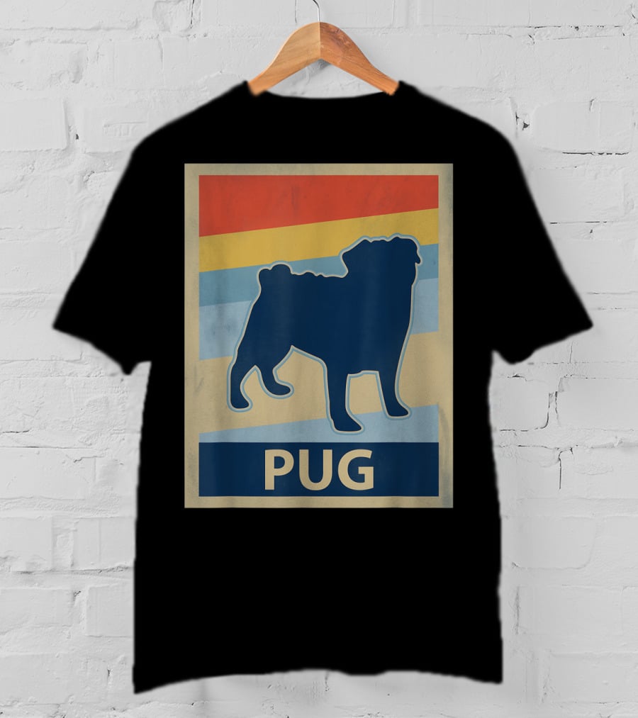 Vintage Pug Silhouette With Retro Stripes T-Shirt