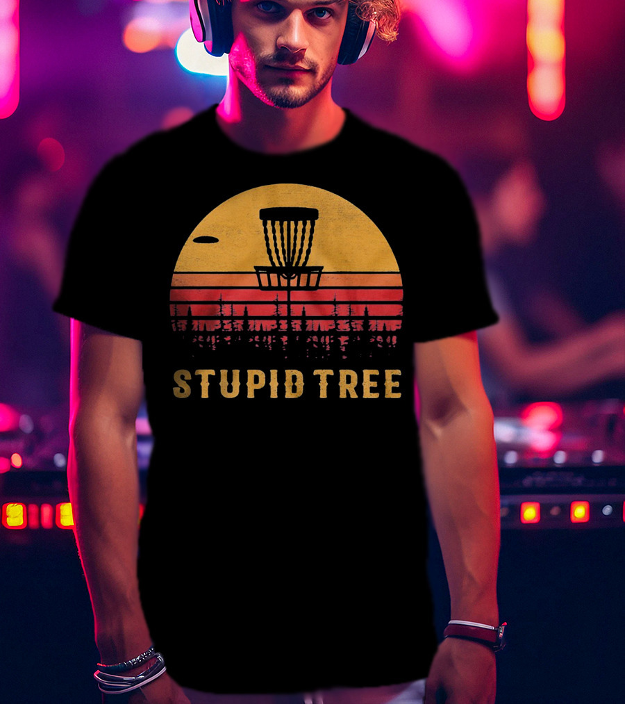 Stupid Tree Disc Golf Vintage Sunset Frisbee T-Shirt