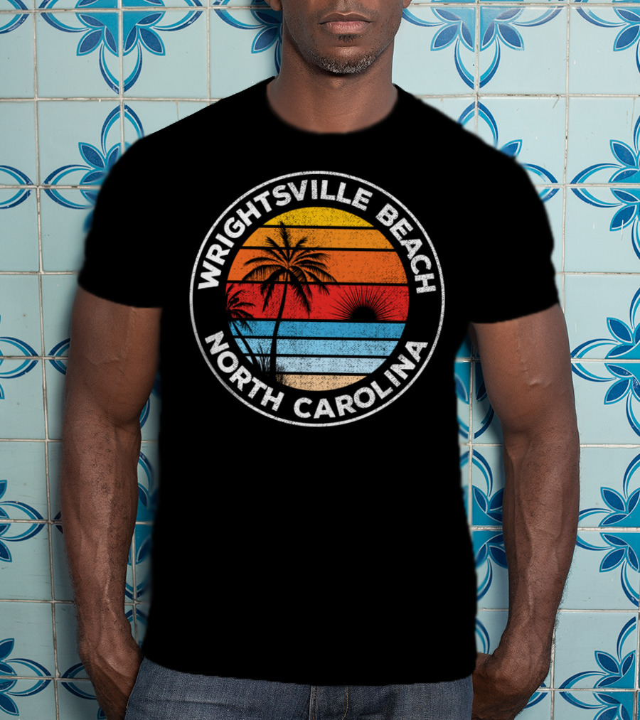 Wrightsville Beach North Carolina Sunset Palm Retro T-Shirt