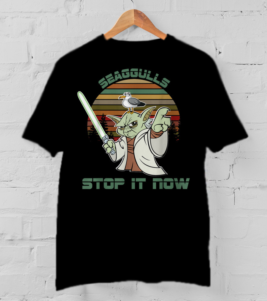 Seagulls Stop It Now Lightsaber Yoda Vintage Sunset T-Shirt