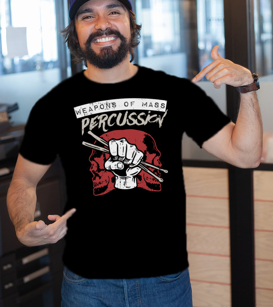 Weapons Of Mass Percussion Skull Fist Drummer Sticks T-Shirt