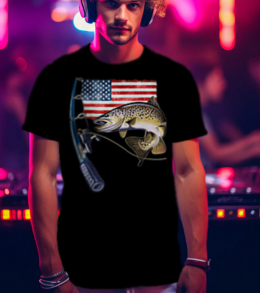 American Flag Fishing Hooked On A Feeling T-Shirt