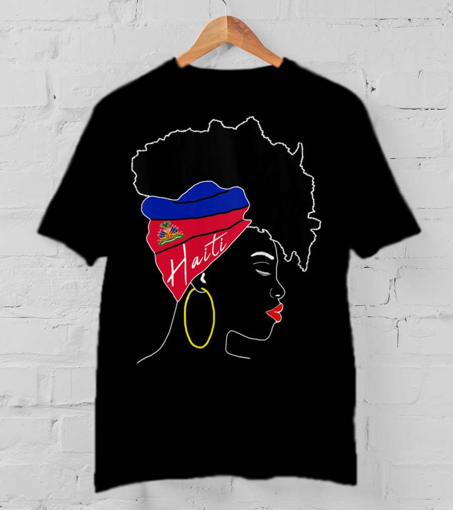 Haitian Girl With Haiti Flag Afro Headwrap Profile T-Shirt