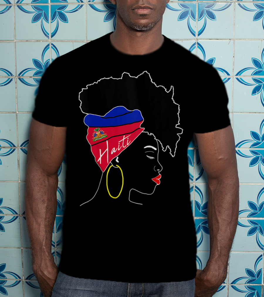 Haitian Girl With Haiti Flag Afro Headwrap Profile T-Shirt