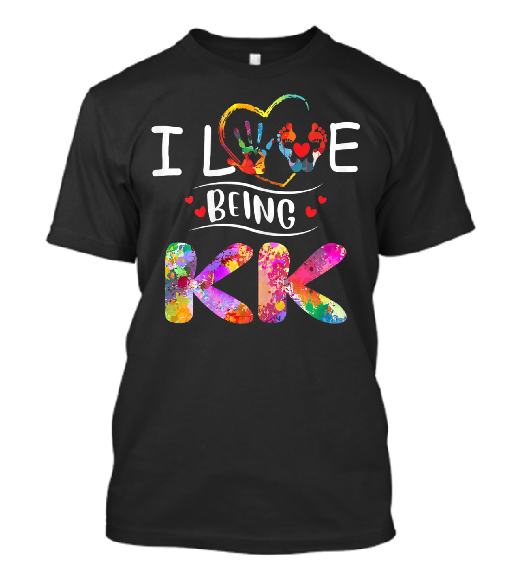 I Love Being KK Colorful Handprint Heart Grandma T-Shirt