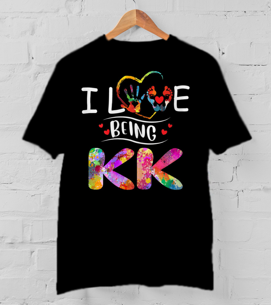 I Love Being KK Colorful Handprint Heart Grandma T-Shirt